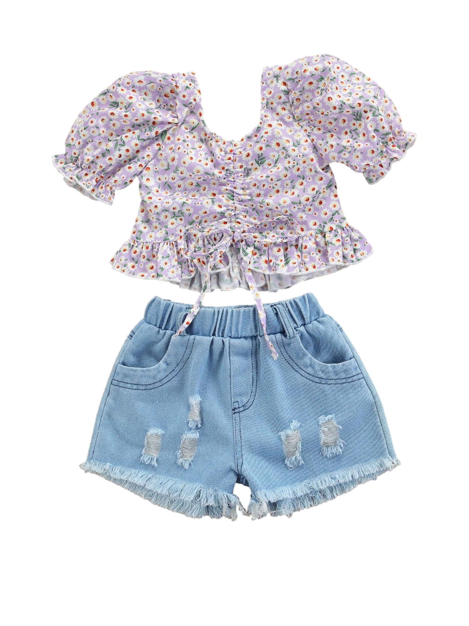 TIBE PINCESS Girls Denim Shorts 2 Layers Ruffles Lace Kids Baby Workout Skirt Shorts