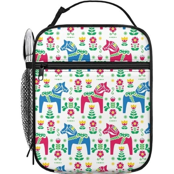 Floral,Lunch Bag Insulated Lunch Box Reusable Totes For Women Men Work Picnic Camping,Bird Perching on Cherry Blossom,Portable Lunchbox for adults Rose Green