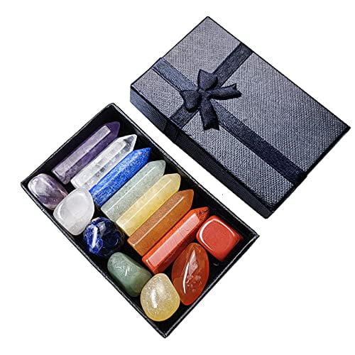 Chakra Crystal Stones Healing Kit,Healing Crystal Wands Crystals Points Reiki,7 Chakra Set Tumbled Stones Reiki Chakra Meditation Therapy