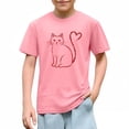 thumbnail image 2 of Pink Girls Cat Shirt with Heart Tail, Cute Cat Graphic Tee for Kids, 100% Cotton Short Sleeve T-Shirt for Valentine's Day and Everyday Play,Size 4-5T, 2 of 9