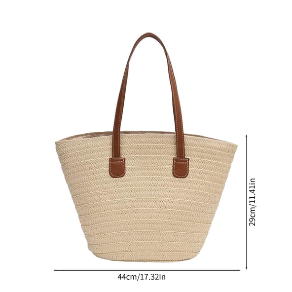 Momihoom Straw Woven Tote Bag with Faux Leather Handles, Large Beach Tote for Summer, Travel & Everyday Use