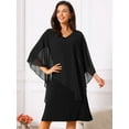 thumbnail image 5 of DARING DIVA 3/4 Sleeve V Neck Chiffon Cape Overlay Knee Length Dress S Black, 5 of 8