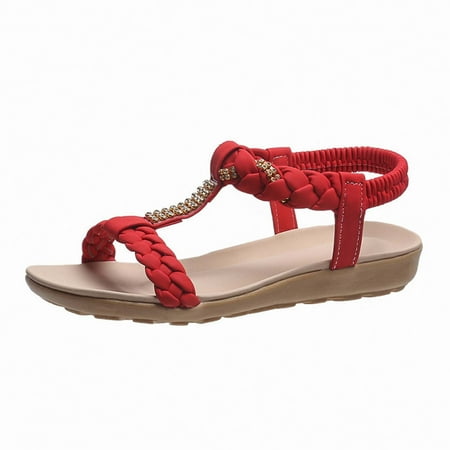 

Thong Flat Sandals Casual Beaded Flower Rhinestone T Strap Dress Sandals Adjustable Ankle Buckle Dress Thong Sandals for Women Summer Wedding