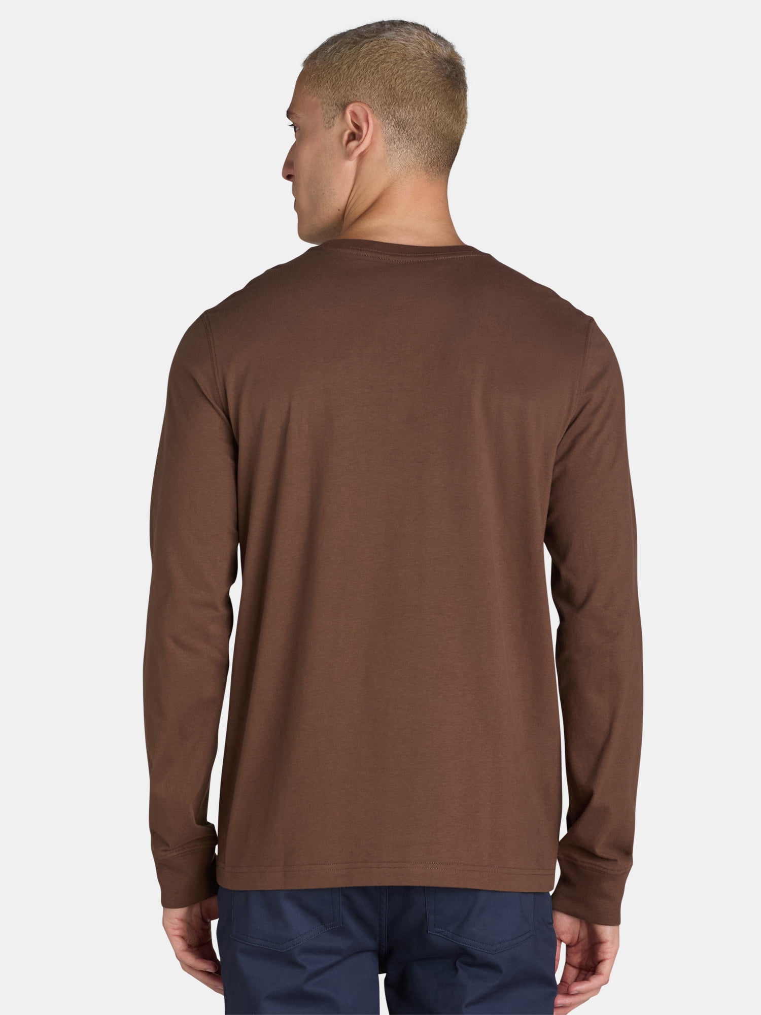 George Men's & Big Men's Relaxed Fit Cotton Crewneck T-Shirt with Long Sleeves, Size XS-3XL