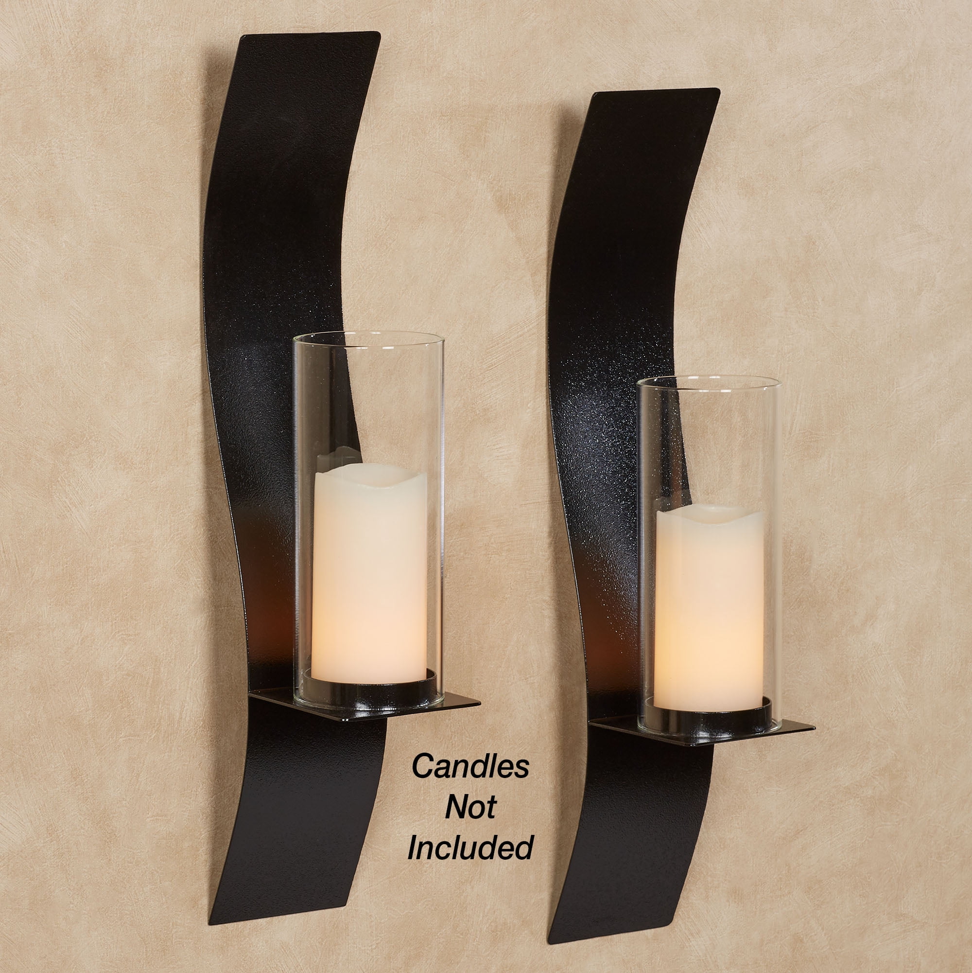 Sinuous Wall Sconce Pair Black - Handcrafted Steel - Glass Hurricane - Set of 2 - Metal Sconces Holder for Bedroom, Bathroom, Living Room, Kitchen Walls Small 24 Inches High