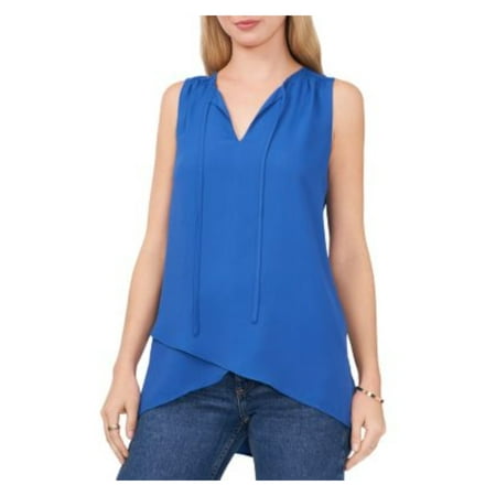 UPC 197123056233 product image for VINCE CAMUTO Womens Blue Tie Overlapping Hem Sleeveless Keyhole Wear To Work Tan | upcitemdb.com