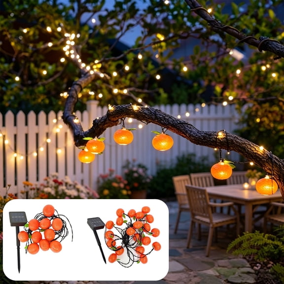 LHNFT Solar Powered Simulated Orange String Lights Outdoor Courtyard Waterproof Decorative Ambient Lights Festival Decorations And Scenery Lights