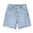 thumbnail image 7 of ClodeEU Women's High Waisted Frayed Hem Denim Bermuda Shorts,Casual Summer Jean Shorts with Pockets Sky Blue,Women's Plus S, 7 of 7