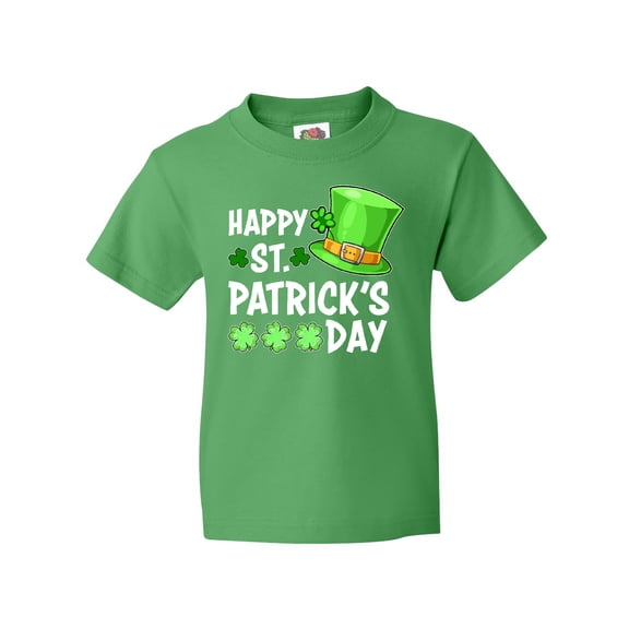 Inktastic Happy St. Patrick's Day Green Hat and Clovers Youth T-Shirt