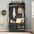 thumbnail image 6 of ChVans 75''H LED Farmhouse Hall Tree with Bench and Shoe Storage, Black Hall Tree with Storage Bench,12 Shoe Cabinet,Umbrella Holder&Sock Storage Drawer,Mudroom,Hallway,Entryway Furniture, 6 of 7