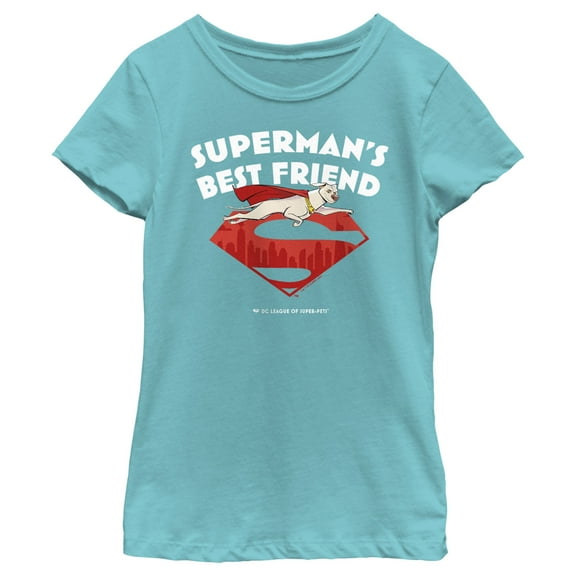 Girl's DC League of Super-Pets Superman's Best Friend Flying Krypto  Graphic Tee Tahiti Blue Medium