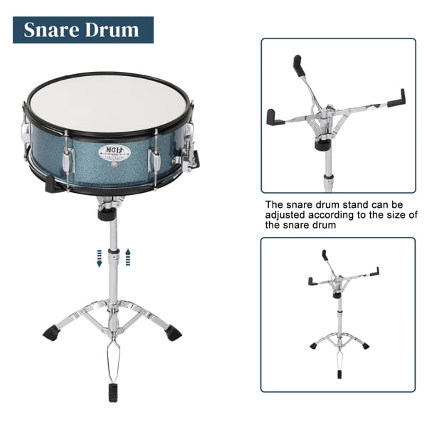 Full Size Adult Drum Set 5-Piece Black with Bass Drum, two Tom Drum, Snare Drum, Floor Tom, 16" Ride Cymbal, 14" Hi-hat Cymbals, Stool, Drum Pedal, Sticks