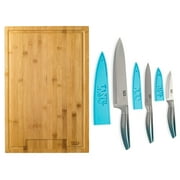 Tasty 4 Piece Bamboo Chopping Block and Ombre Knife Set, Tasty Blue