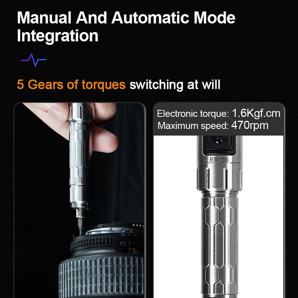 MINIWARE ES15S Intelligent Motion Sensing Control Electric Screwdriver Handheld Portable Screwdriver Cordless OLED Display Screwdriver with LED Illumination Lights Utility Computers Mobilephone
