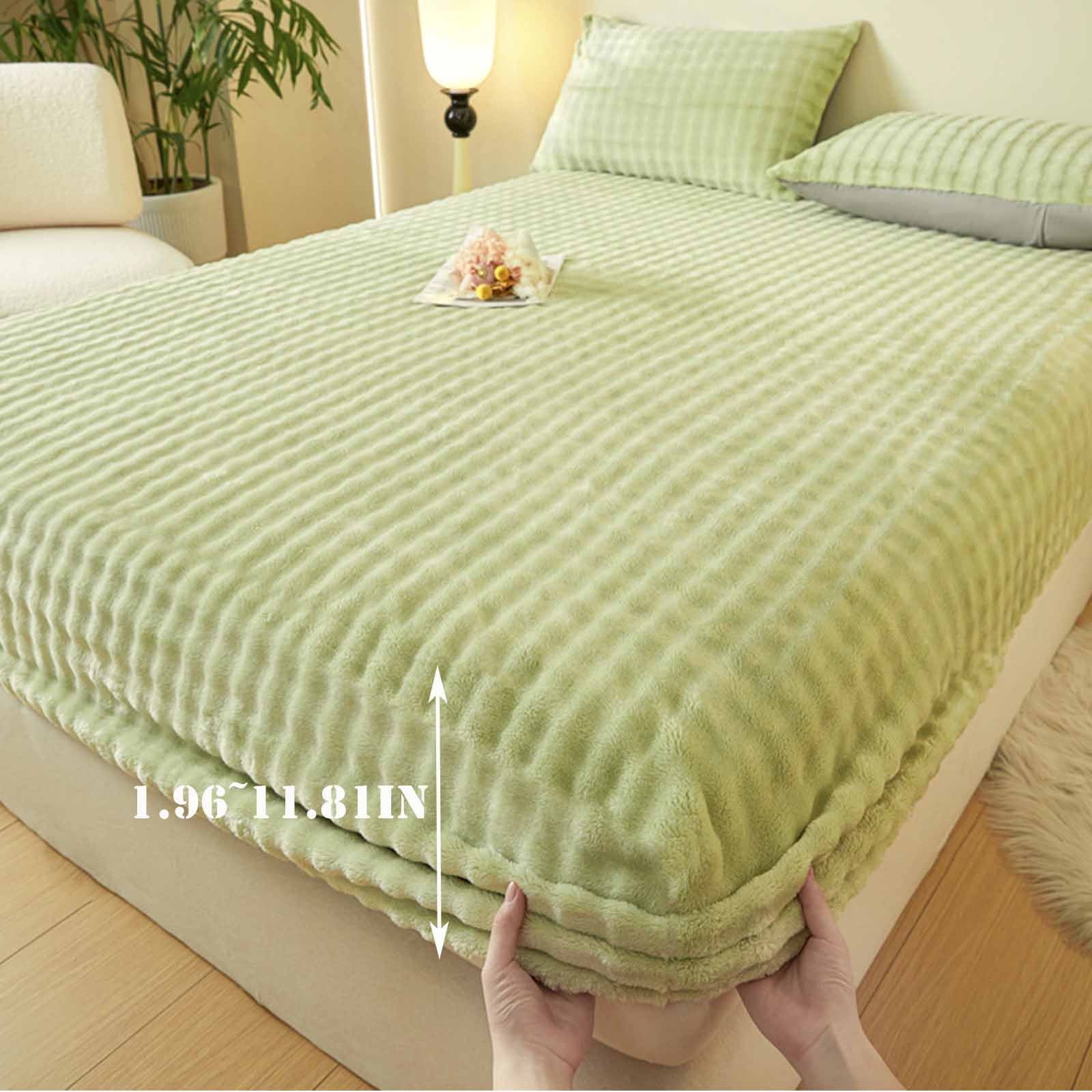 Isvgxsz Velvet Checkered Bedding Mattress Cover, Fuzzy Flannel Fluffy Mattress Twin Bed Non-Slip Protector,Milk Velvet Mattress Covers Queen Size Fitted Sheet
