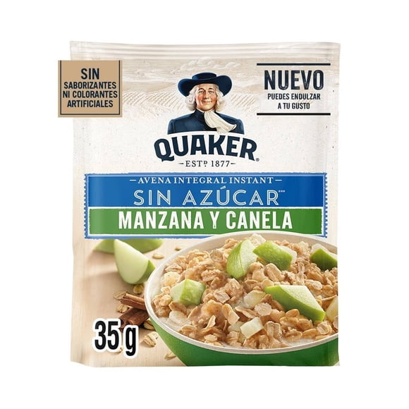 Avena integral Quaker instant sin azúcar manzana y canela 35 g