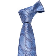 Barry.Wang Paisley Tie Fashion Set Hanky Cufflinks Clip Neckties for Men Woven Silk Wedding Party Festival Sky Blue 5PC