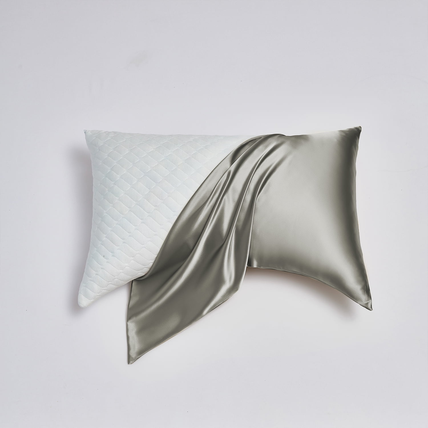 HIG Cooling Curved Pillow Cases 2 Pack King - Silky Soft Stretch Satin Pillow Shams, Dark Gray - 20x36 Inches