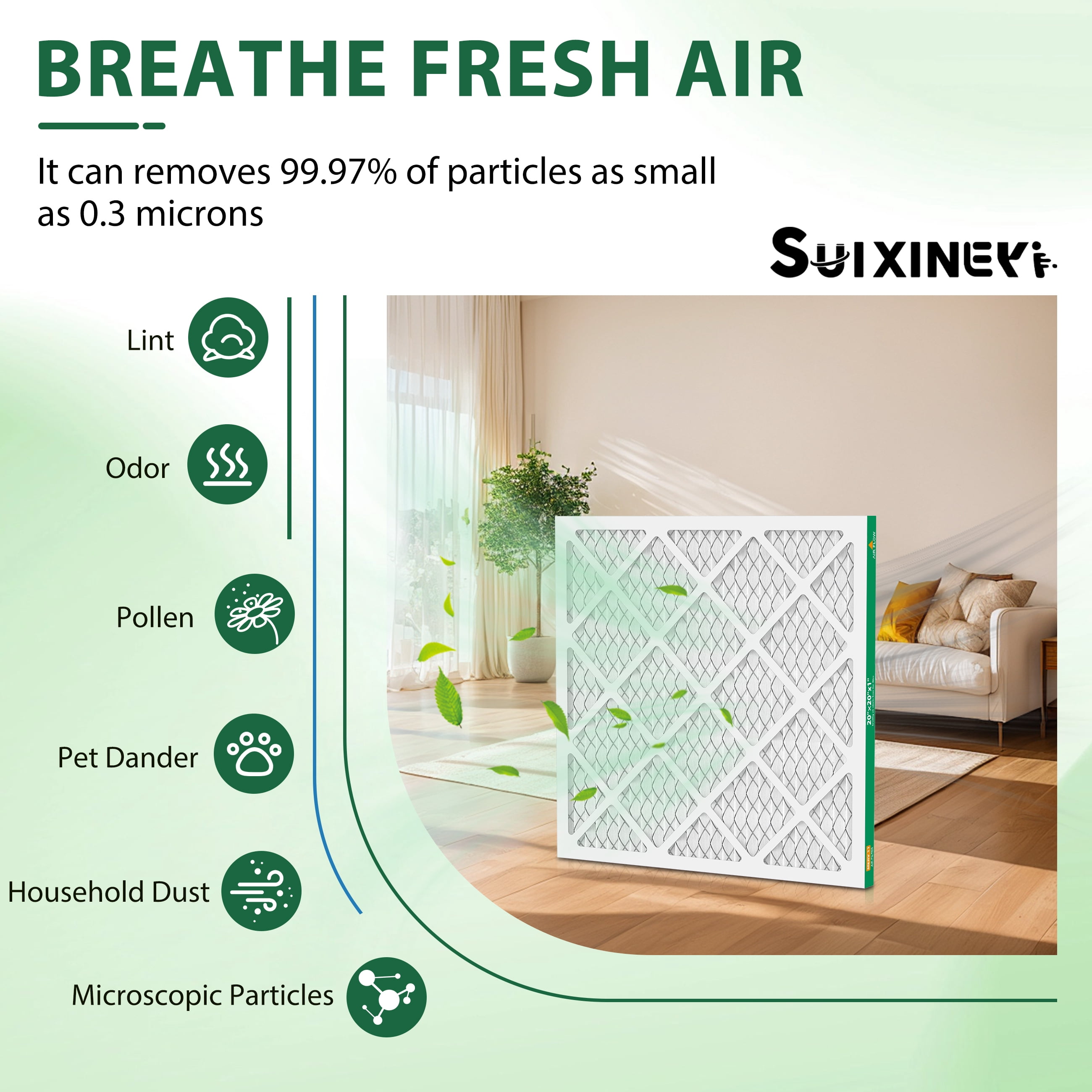SUIXINEYI 20X20X1 MERV11 Pleated Air Condition Filter MPR1000 HVAC Furnace Air Filter for Dust Reduction,6 Filters