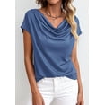 thumbnail image 5 of PRETTYGARDEN Blouses for Women Dressy Casual Summer Cowl Neck Short Sleeve Tops Spring Work Office Teacher Shirts, 5 of 10