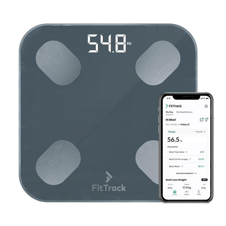 FitTrack Dara Smart BMI Digital Scale - Measure Weight and Body Fat - Most  Accurate Bluetooth Glass Bathroom Scale (White)