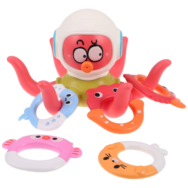 1 juego de juguetes de baño con forma de pulpo para lanzar aros, juego interactivo para bebés, juguete sensorial acuático para bañarse, piscina y jugar al aire libre.