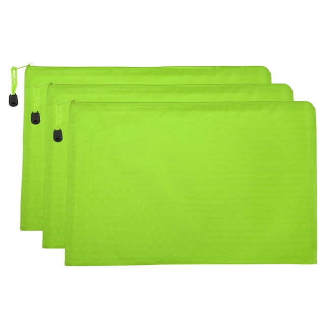 Unique Bargains Waterproof Zipper File Bags, A4 Document Holders for Office, Green 3 Pack
