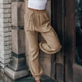 thumbnail image 3 of Women Tapered Pants Drawstring Back Elastic Waist Trousers Casual Bottoms for Yoga Jogging Training Hiking Apricot L, 3 of 8