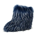 thumbnail image 7 of Plush Snow Boots for Women Slip on Mid Calf Winter Furry Booties Fashion Round Toe Flat Shoes Comfy Short Ankle Boots Blue Size 10.5, 7 of 7