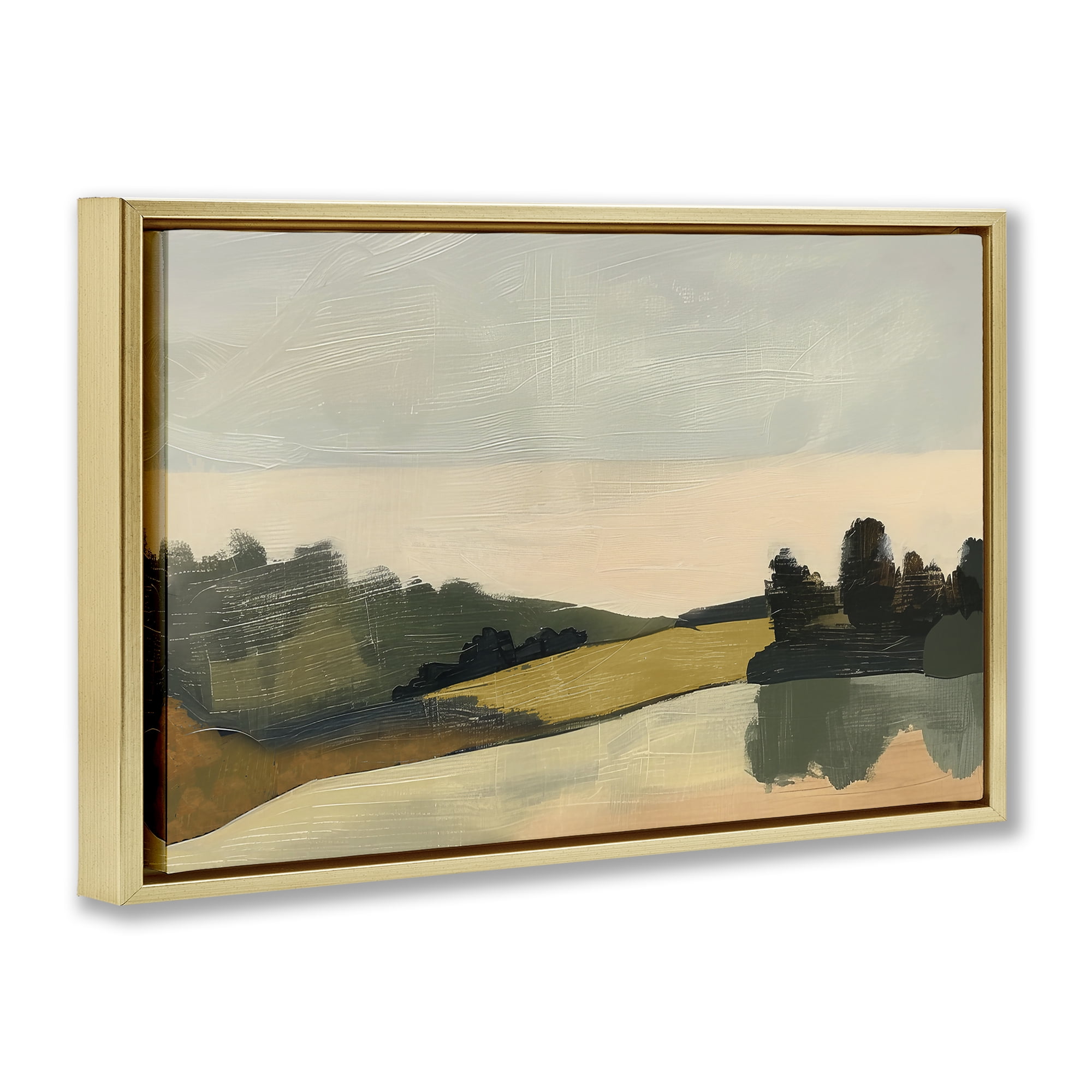 Stupell Industries Curving Green Hills Landscape & Nature Painting Gold Floater Framed Canvas Art Print Wall Art, 31 x 21