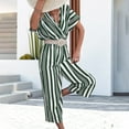thumbnail image 6 of Gaecuw One Piece Jumpsuits for Women Summer Short Sleeve Overall V Neck Band Collar Striped Onesie One Piece Outfits Casual Baggy Long Pants Wide Leg Romper Pull On Calf Length Trousers Resort Wear, 6 of 8