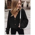 thumbnail image 3 of LOVE DOCK Women Knitted LOVE DOCK Sweater Fashion Autumn Long Sleeve Loose Coat Casual Button Thick V Neck Solid Female Tops 2022, 3 of 5