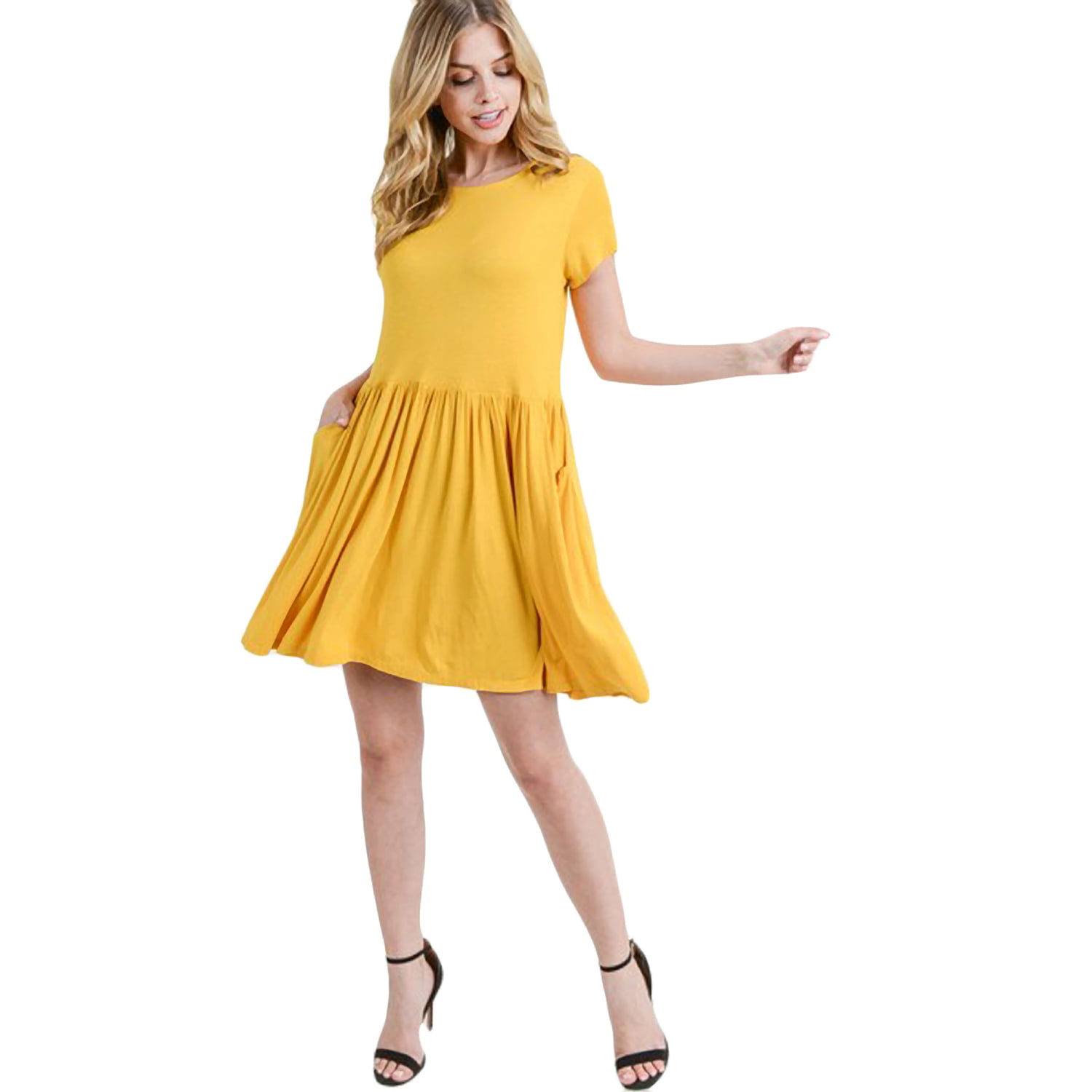 Women's Short Sleeve Babydoll Dress with Pockets - Walmart.com
