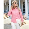 thumbnail image 4 of Women's Button Down Shirts Long Sleeve Dress Shirts Wrinkle Free Collared Work Office Tops Pink 5XL, 4 of 9