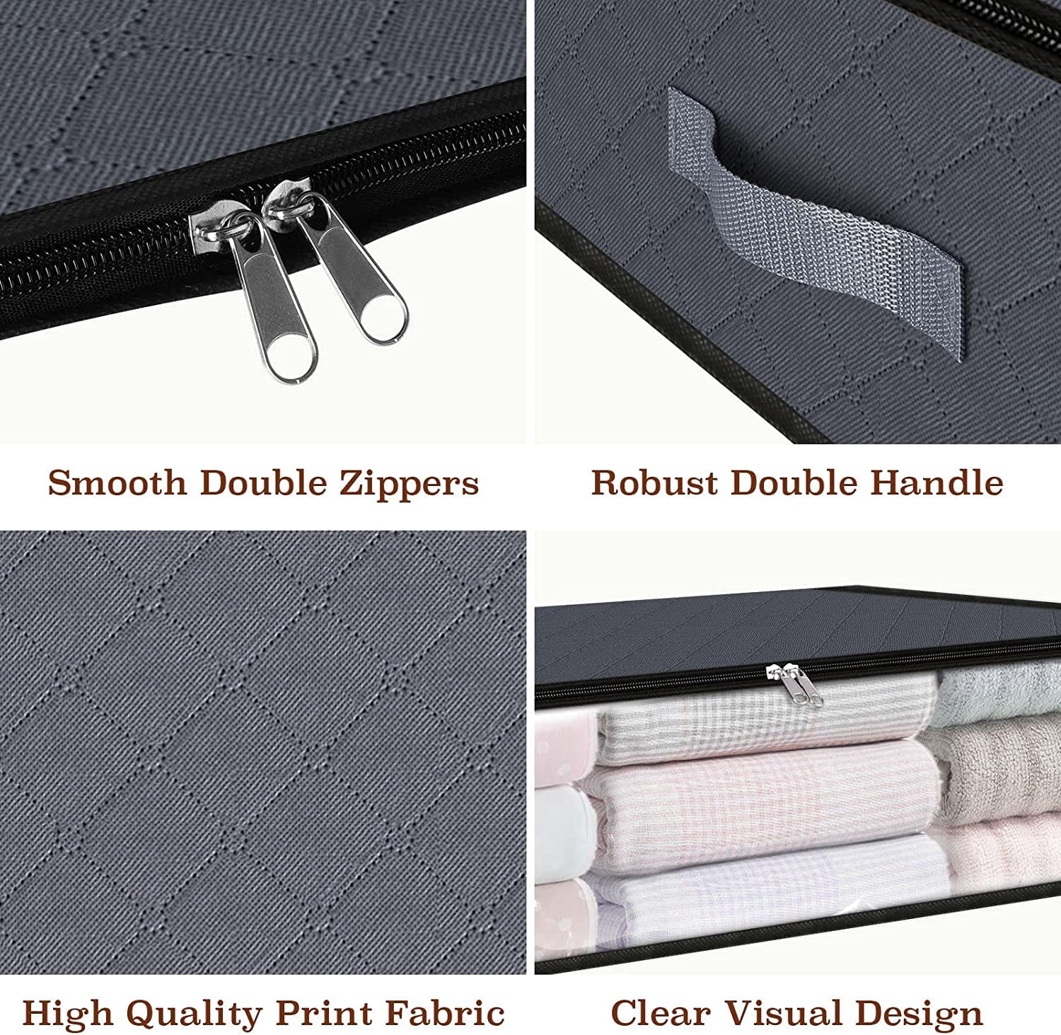 6 Pack Under Bed Storage Bags, Clothes Storage With Durable Handles,Large Capacity Storage Bins,Foldable Storage Organizers For Clothes,Bedding and Toys-Grey