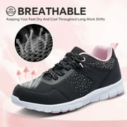 SPIEZ Womens Lightweight Composite Toe Safety Shoes, Slip Resistant Puncture Proof Work Shoes, Breathable Safety Toe Sneakers for Work and Daily Wear - Black Size 9