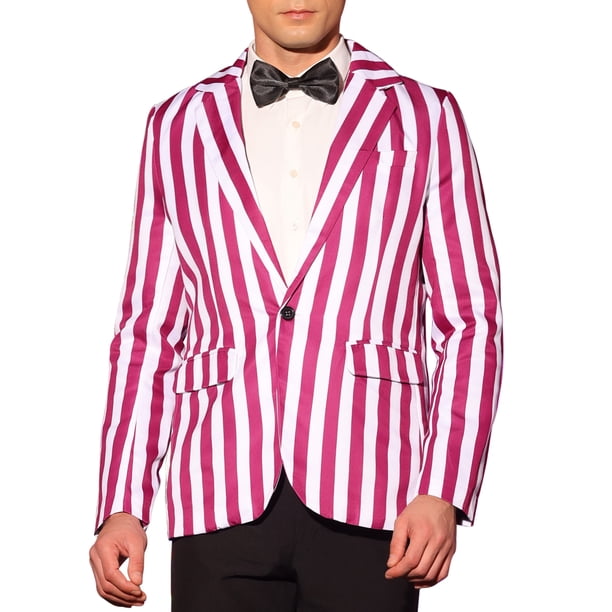 BLAZERS PARA HOMBRES INSPIRADOS EN CHIC, PATRÓN A RAYAS, CHAQUETA DE CUELLO CON SOLAPA DE UN BOTÓN XL ROJO Y BLANCO