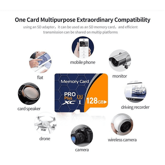 Tarjeta de memoria MicroSD 128GB, TF card SDXC, clase U3 V30, rápida y duradera, para dispositivos móviles y cámaras