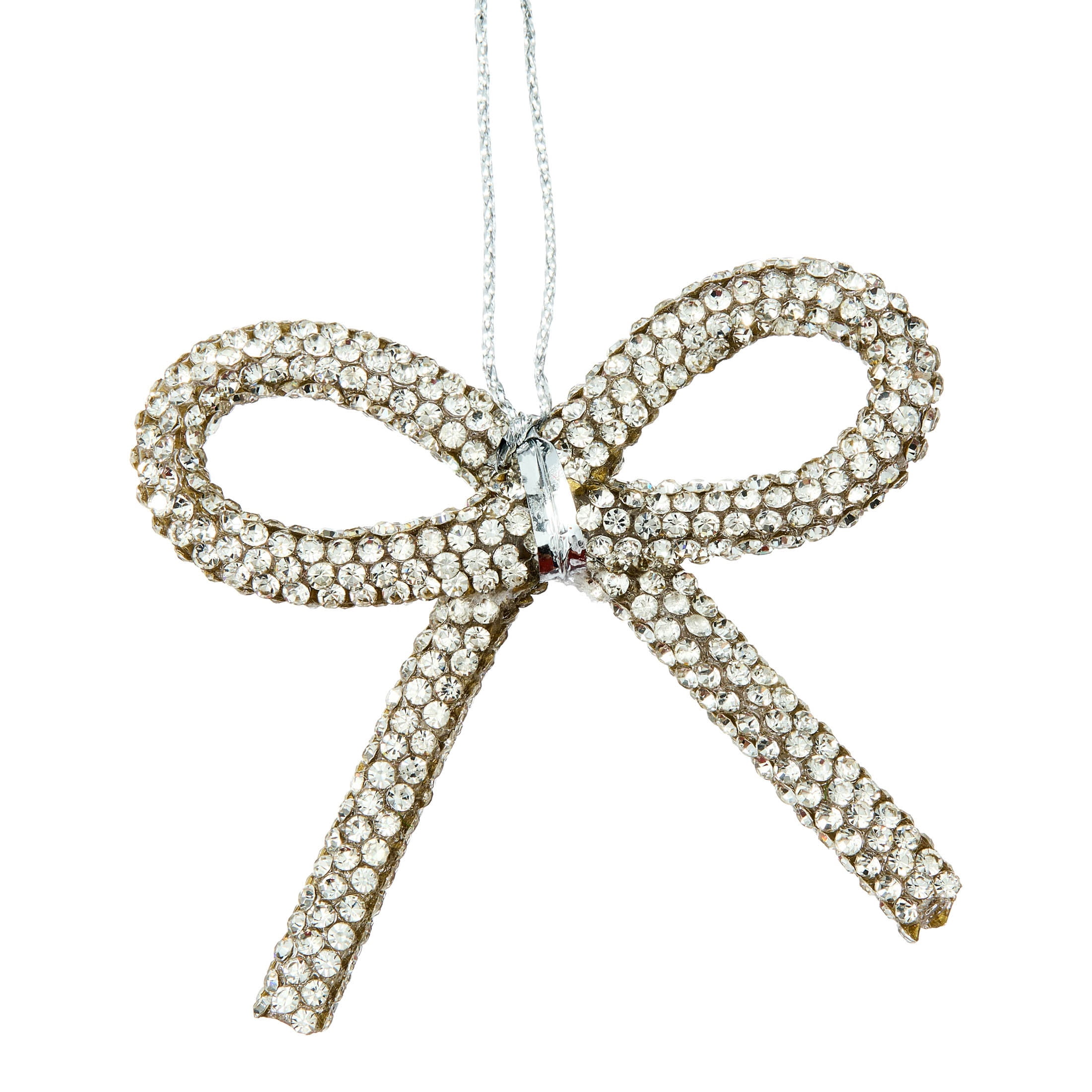 4-Count Silver Gem Bow Mini Christmas Ornaments, 2", by Holiday Time