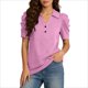 thumbnail image 2 of Camisetas de Manga Corta de Verano para Mujeres Moda Pullover de Color Sólido Botón de Solapa Botón Extraíble Camisetas de Manga Corta de Verano de las Mujeres, 2 of 5