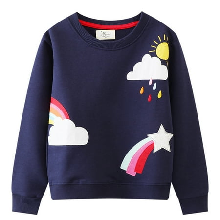 2DXuixsh Girls Sweatshirt Kids Toddler Baby Girls Spring Autumn Animal Print Sweatshirts Cotton Crew Neck Long Sleeve Tops Pullover Sweater Shirt Dark Blue Size 6T