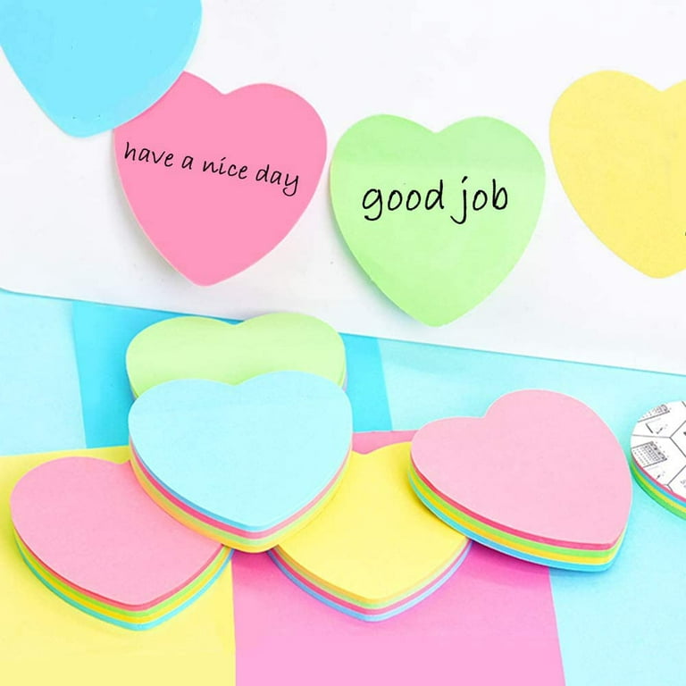 Sticky Notes 2.75 in x 2.75 in 600 Sheets Sticky Memo Heart Shaped - Self  Stick Cute Mixed 4 Color for Office/Home/Baking/School