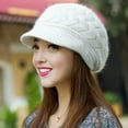 thumbnail image 3 of Mightlink Winter Women Hat Solid Color Commuting Beanie Headgear Thick Plush Knitted Short Brim Windproof Heat Retention Hat Outdoor, 3 of 5