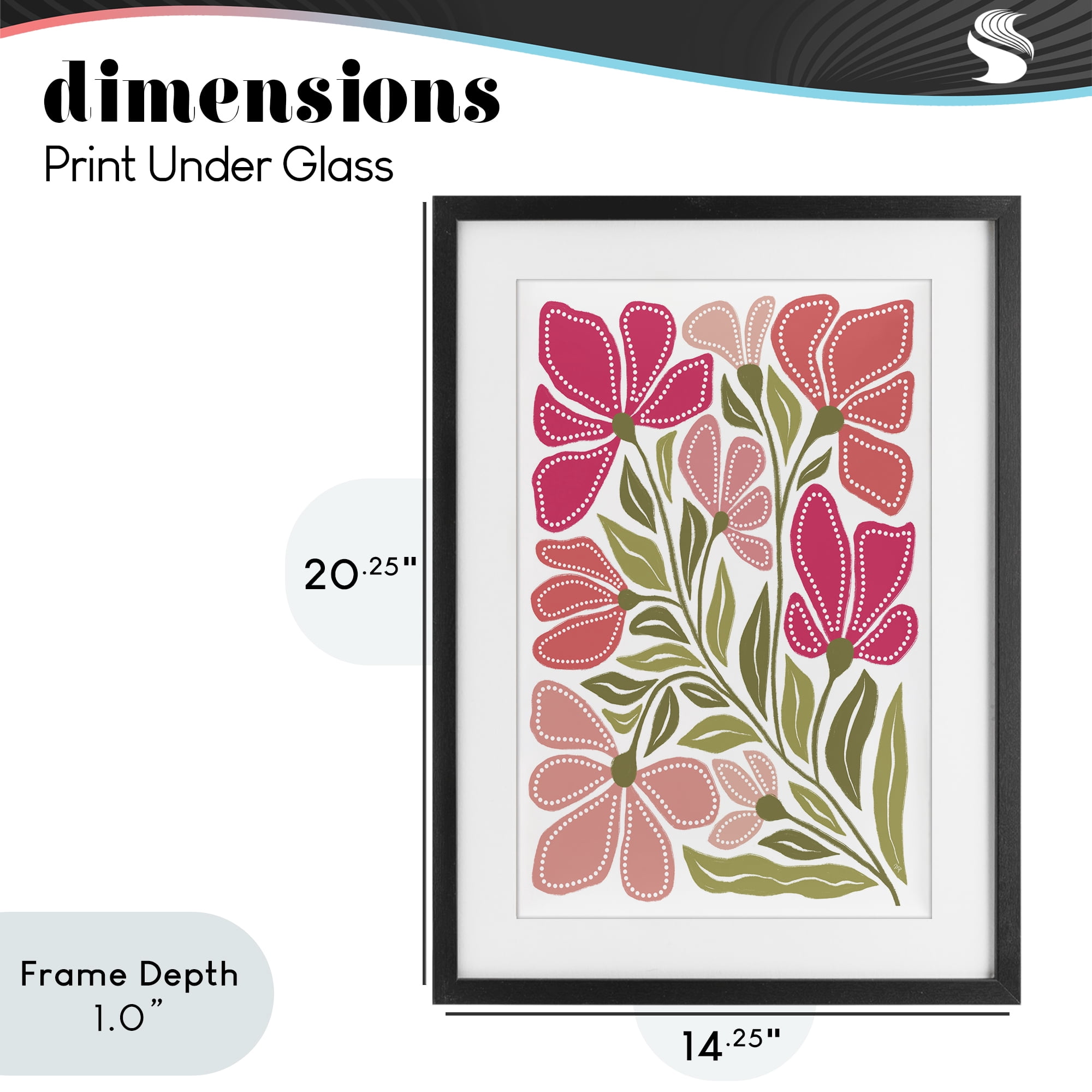 Stupell Industries Bold Midcentury Blooms Black Framed Print Under Glass, design by Martina Pavlova