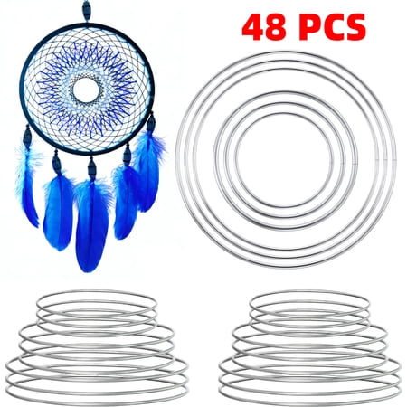 48PCS Metal Rings Hoops Metal Dream Catcher Macrame Steel Craft Rings Floral Hoop for Wreaths Macrame Projects