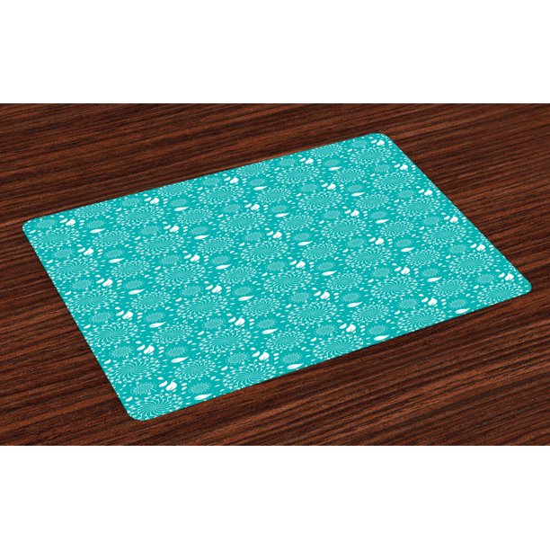 Turquoise Placemats Set of 4 Blossoming Nature Theme Swirls Vortex