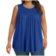 thumbnail image 3 of Plus Size Tank Tops for Women Solid Color Sleeveless Crew Neck Plication T Shirts Summer Tops Casual Tees Loose Fit Shirts Solid color Wrinkle Blouse, 3 of 7