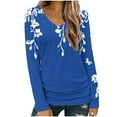 thumbnail image 2 of KkSLirnhs Fall Clothes Women Plus Size Women's Casual Non Positioning Printed-Neck Long Sleeved T-shirt Loose Fashionable Top L Blue, 2 of 5