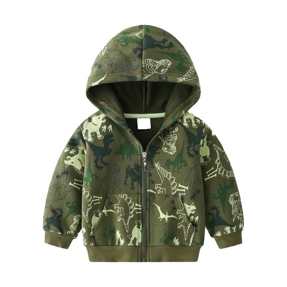 DHFJKG Toddler Child Zip Up Hoodies Jackets Dinosaur Printed Long Sleeve Hooded Sweatshirt Coat With Pockets For Boy Girl Versatile Outerwear