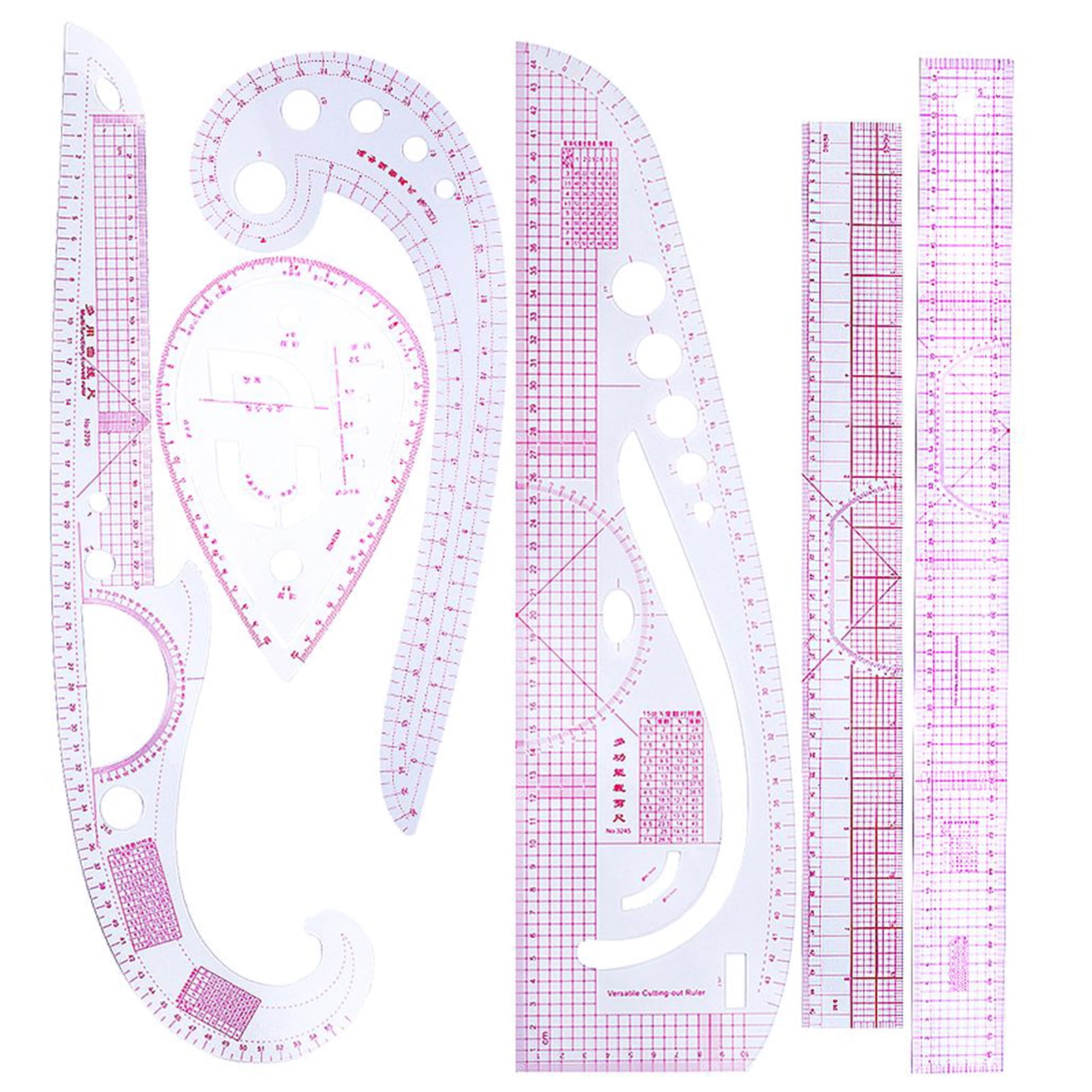 PROKTH 6PCS Multifunctional Sewing Tools 4 Styles Sew French Curve Metric Shaped Ruler Measure for Sewing Dressmaking Pattern Design Bendable Drawing Template 